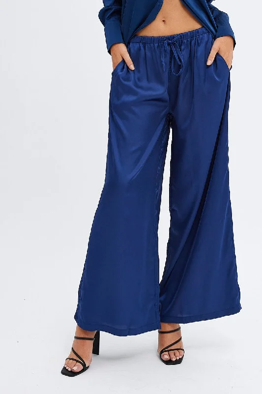 Blue Wide Leg Pants High Rise