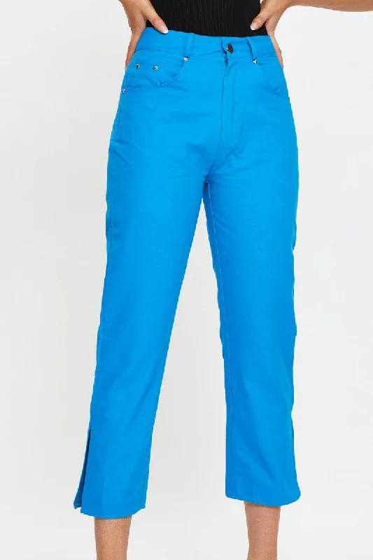 Blue Wide Leg Side Split Jeans