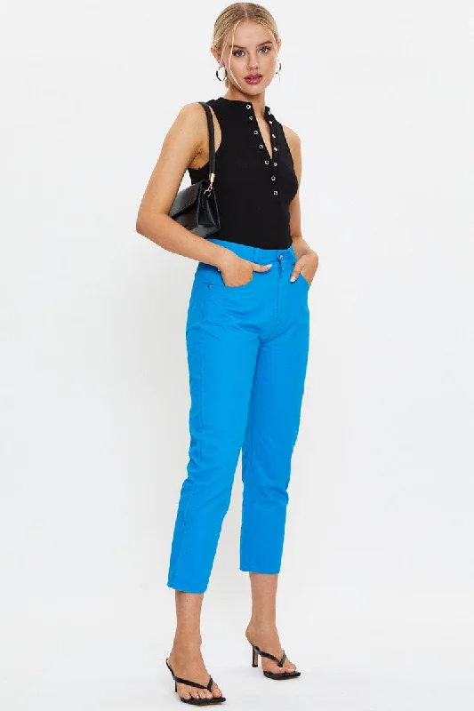 Blue Wide Leg Side Split Jeans