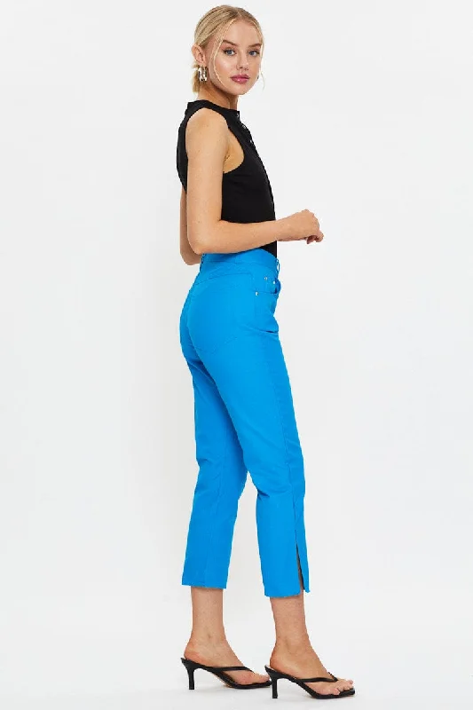 Blue Wide Leg Side Split Jeans