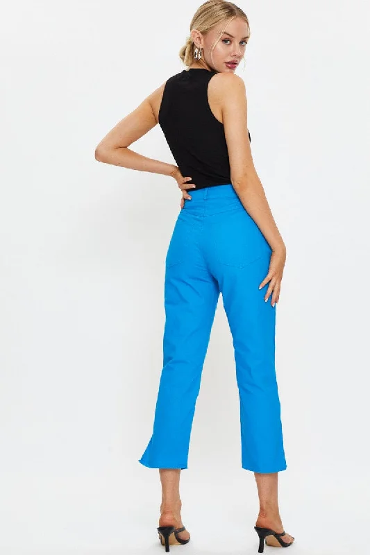 Blue Wide Leg Side Split Jeans