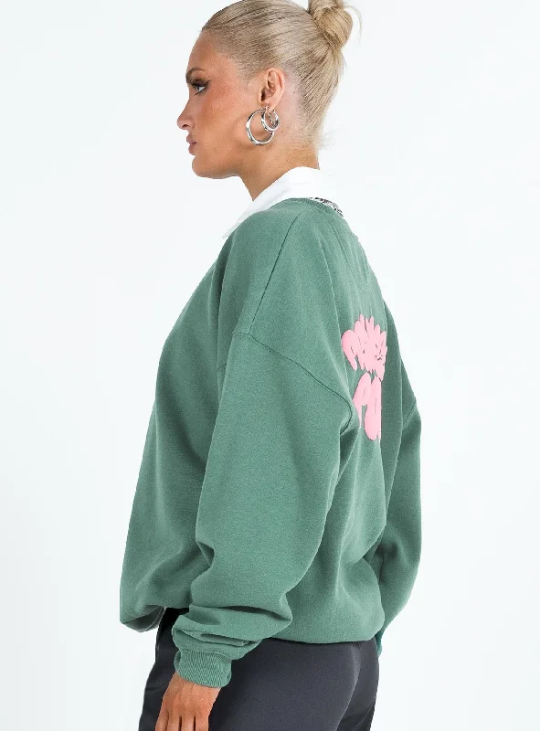 Princess Polly Crew Neck Sweatshirt Bubble Text Sage / Pink