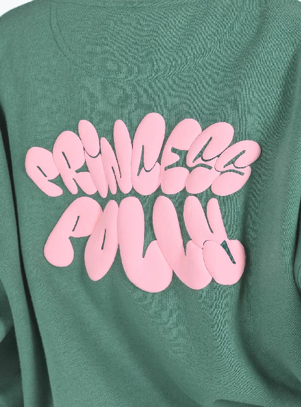 Princess Polly Crew Neck Sweatshirt Bubble Text Sage / Pink