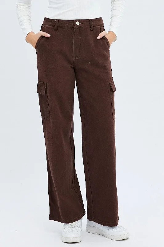 Brown Cargo Denim Jeans High rise