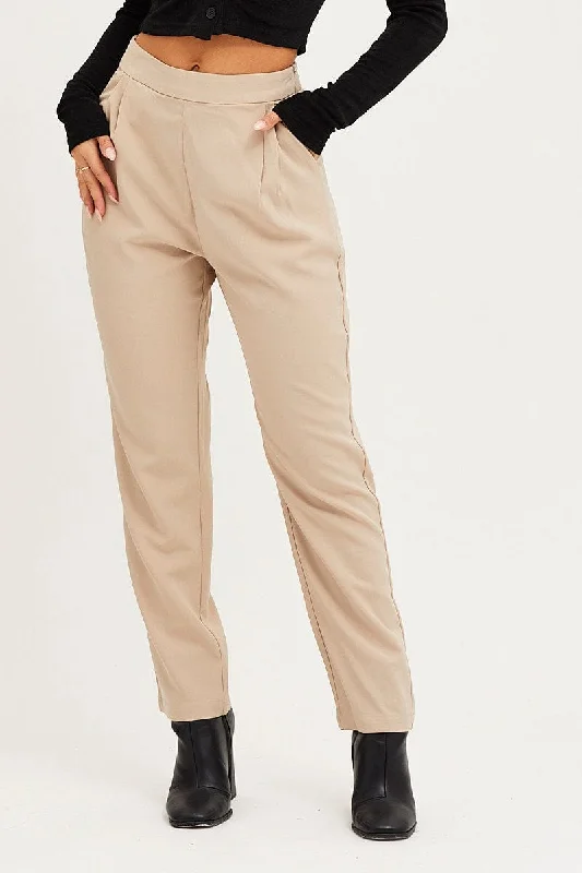 Brown Cropped Pants High Waist Workwear