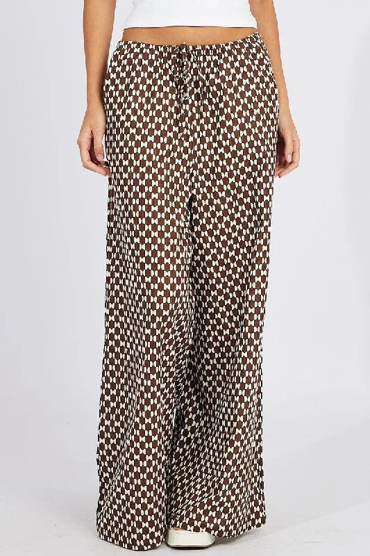 Brown Geo Wide Leg Pants High Rise