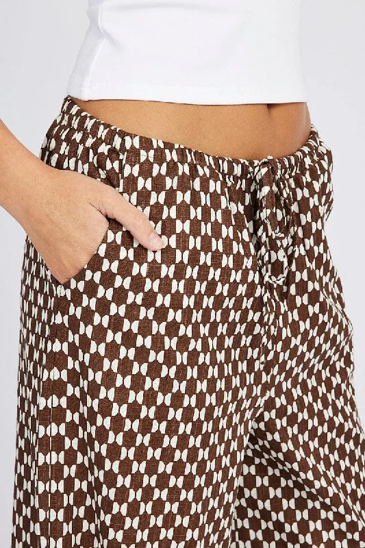 Brown Geo Wide Leg Pants High Rise