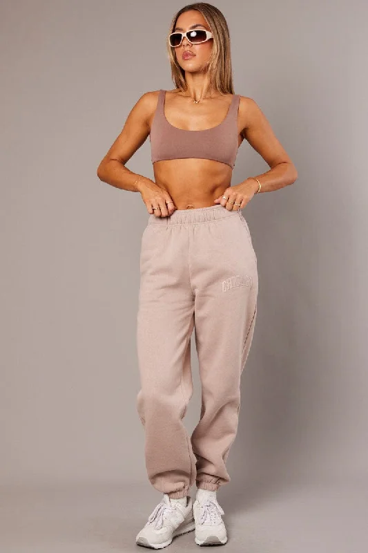 Brown Track Pants High Rise