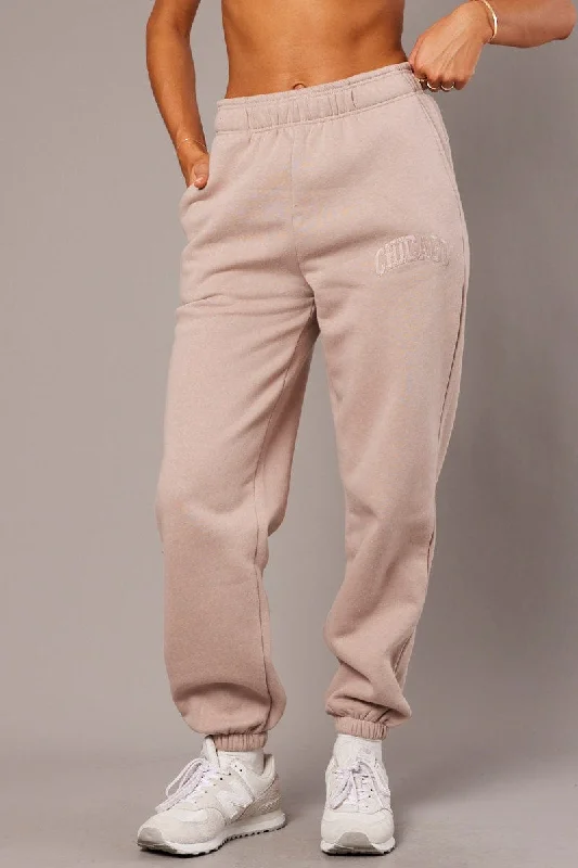 Brown Track Pants High Rise