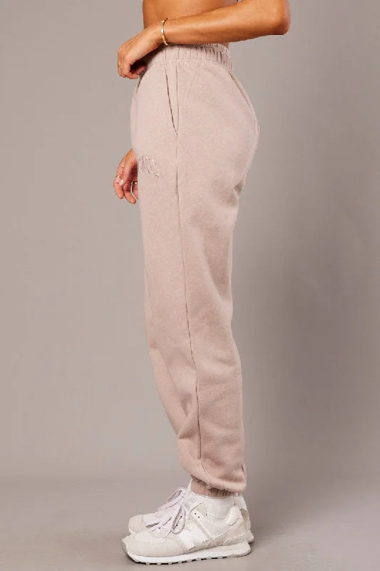 Brown Track Pants High Rise