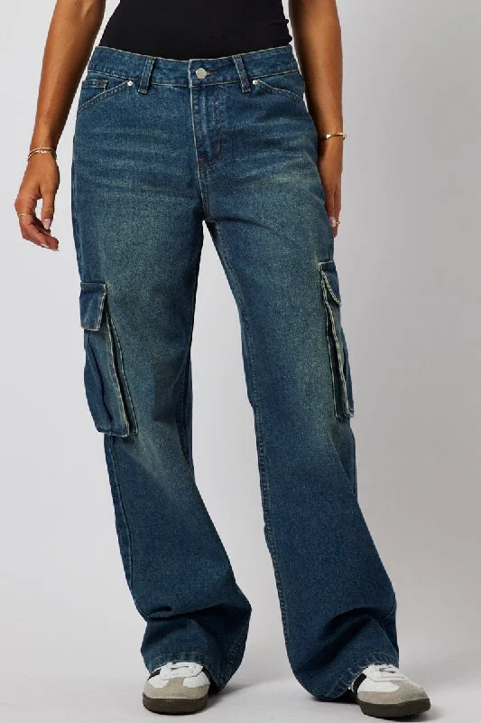 Denim Cargo Jean Mid Rise