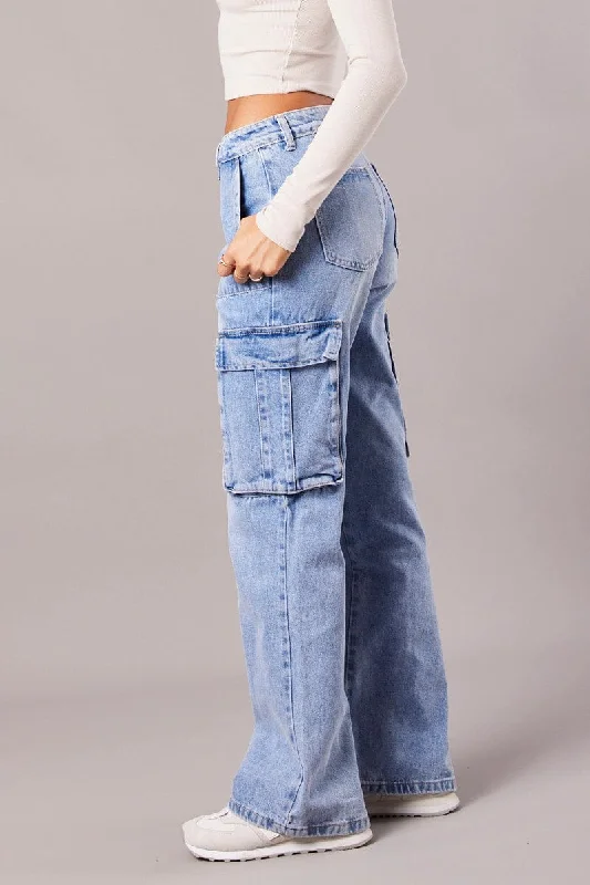 Denim Cargo Jean Mid Rise