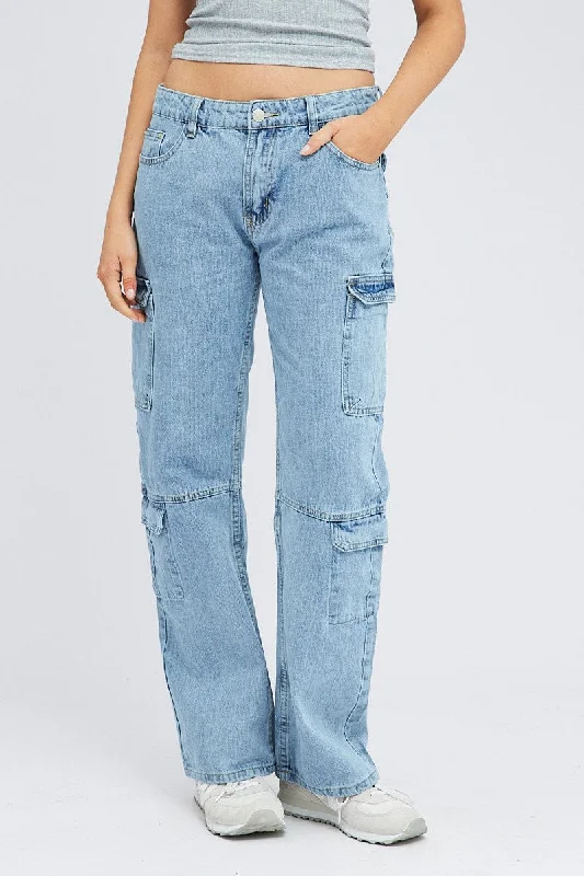 Denim Cargo Jeans Straight Out Pocket