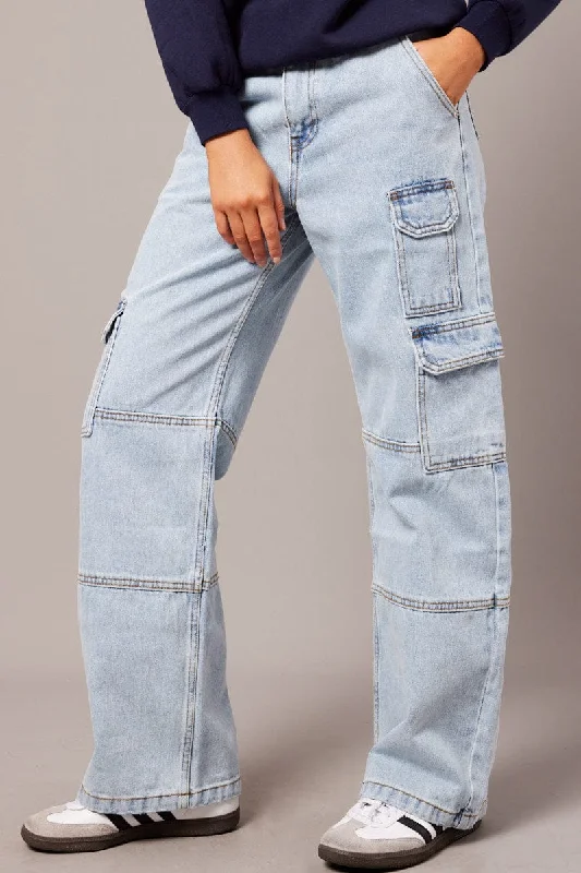 Denim Straight Cargo Jean Mid Rise