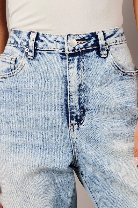 Denim Straight Jean High Rise Acid Wash