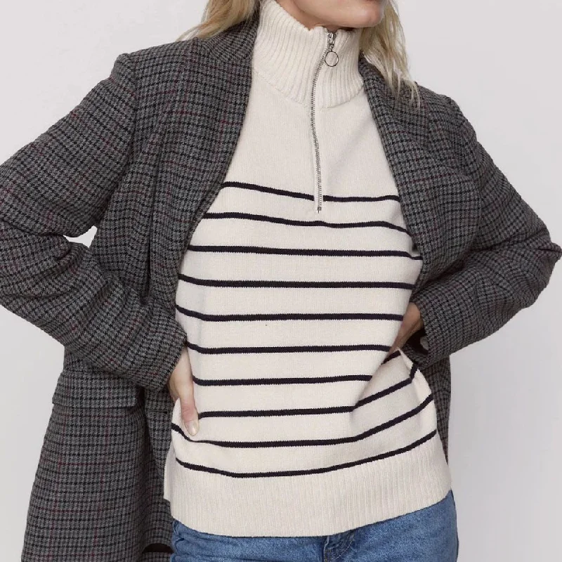 Elegant Half Turtleneck Loose Striped Knitted Sweaters