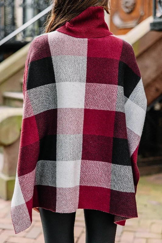 Get Your Attention Burgundy Red Plaid Sweater