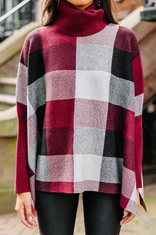 Get Your Attention Burgundy Red Plaid Sweater