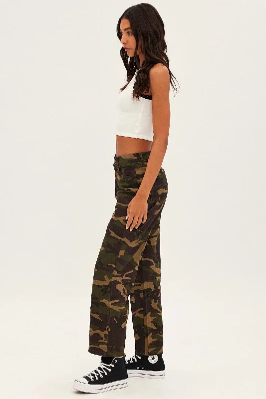 Green Camoflage Cargo Pants Relaxed