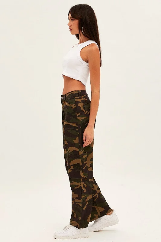 Green Camoflage Cargo Pants Relaxed