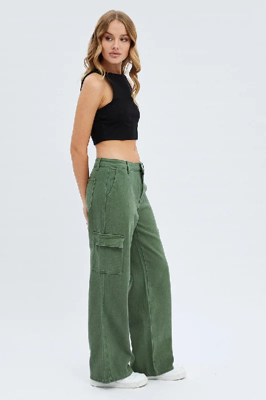 Green Cargo Denim Jeans High rise