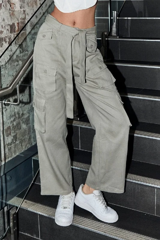 Green Cargo Pants Relaxed Wide Leg