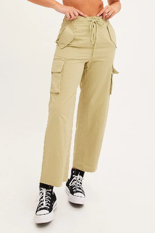 Green Cargo Pants Relaxed Wide Leg