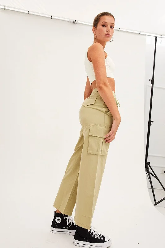 Green Cargo Pants Relaxed Wide Leg