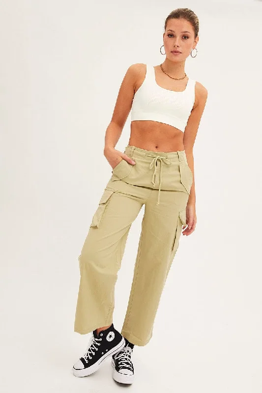 Green Cargo Pants Relaxed Wide Leg