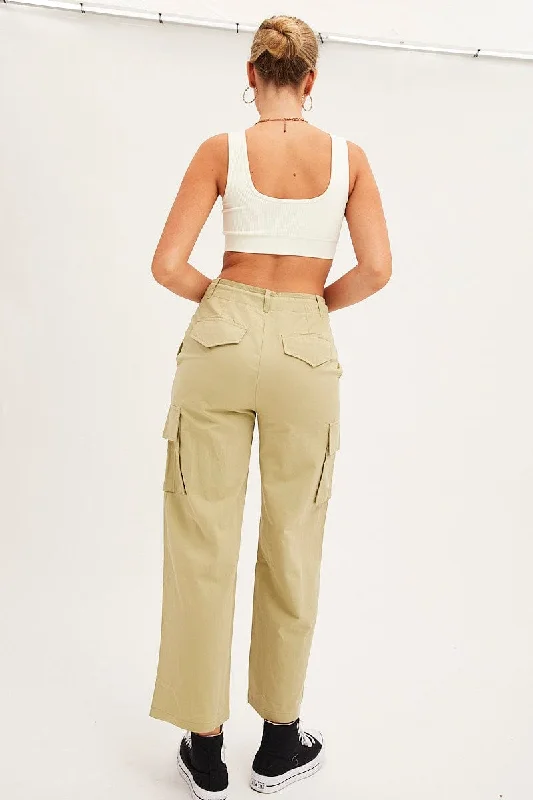 Green Cargo Pants Relaxed Wide Leg