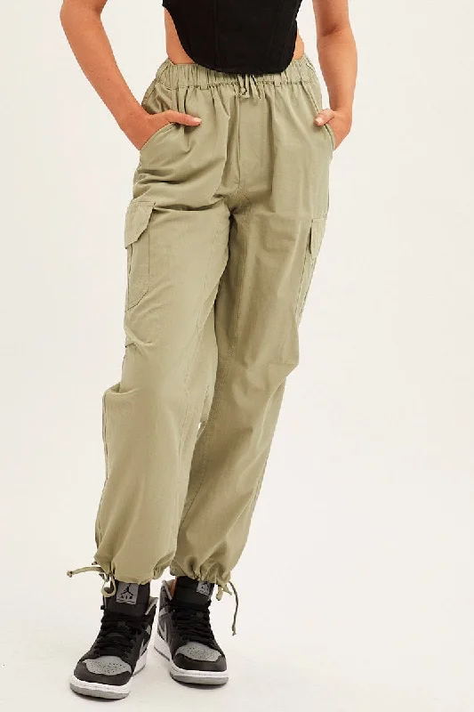 Green Cargo Pants Relaxed Wide Leg