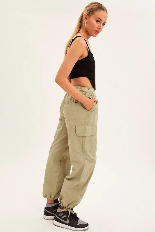 Green Cargo Pants Relaxed Wide Leg