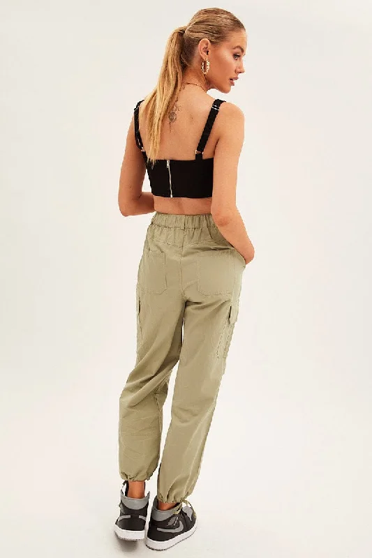 Green Cargo Pants Relaxed Wide Leg