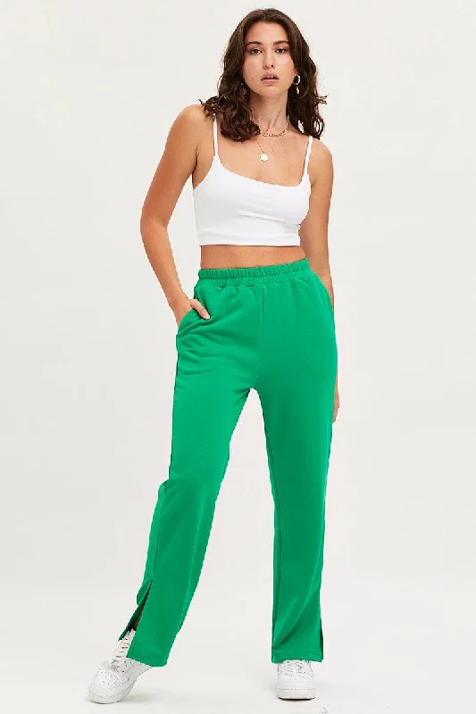 Green Track Pants High Rise