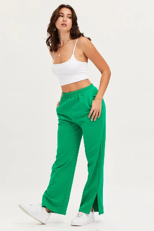 Green Track Pants High Rise