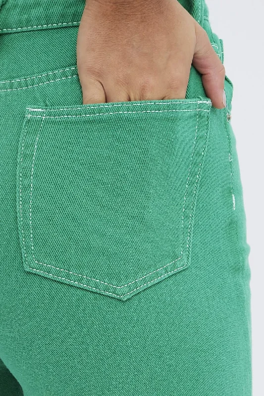 Green Wide Leg Jeans Mid Rise