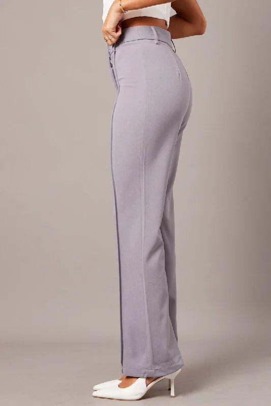 Grey Straight Fit Pants High Rise Workwear