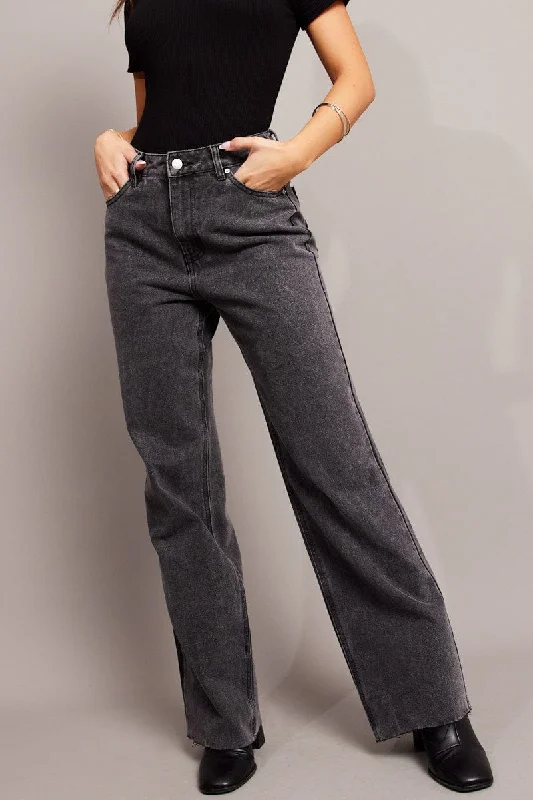 Grey Straight Jean Mid Rise