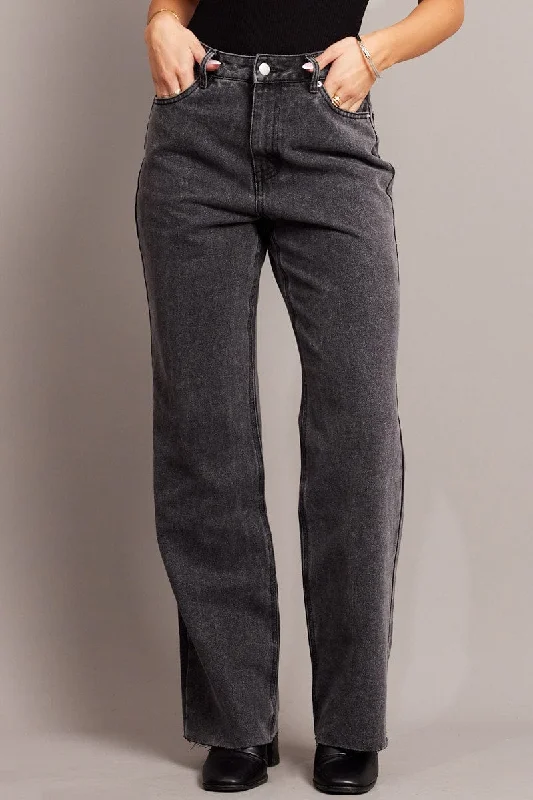 Grey Straight Jean Mid Rise