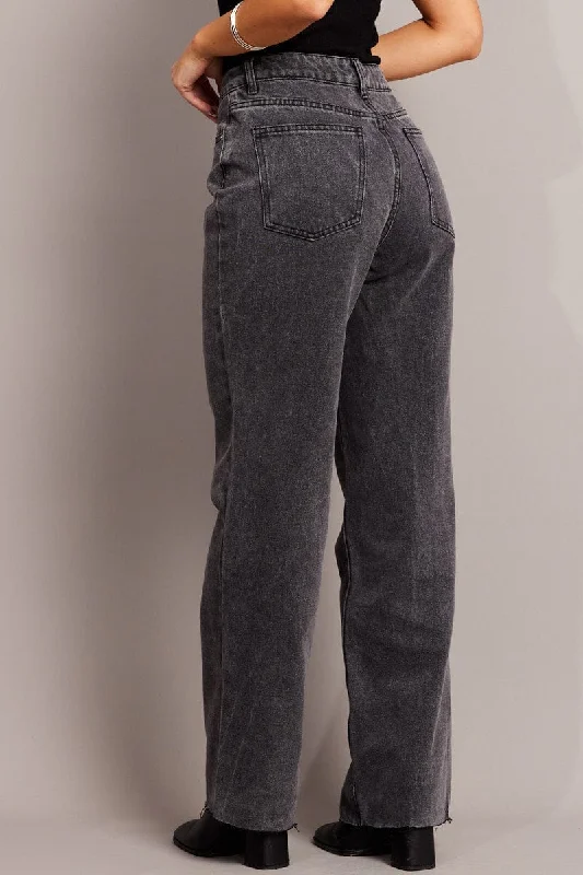 Grey Straight Jean Mid Rise