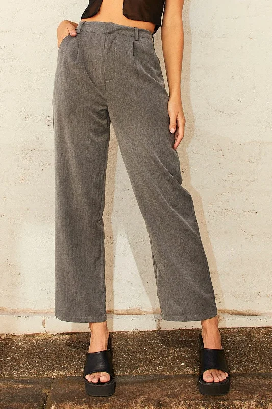 Grey Tailored Pant High Waist