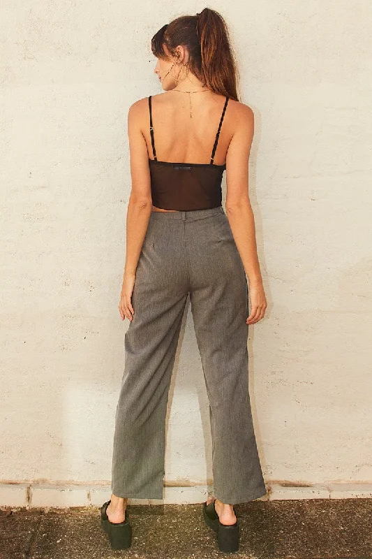 Grey Tailored Pant High Waist