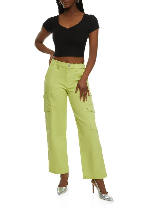 Twill High Waist Wide Leg Cargo Pants