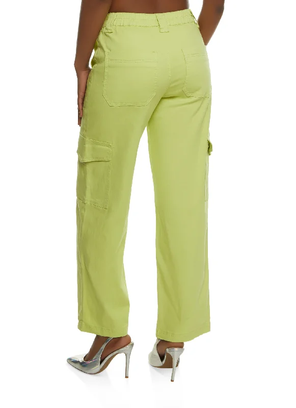 Twill High Waist Wide Leg Cargo Pants