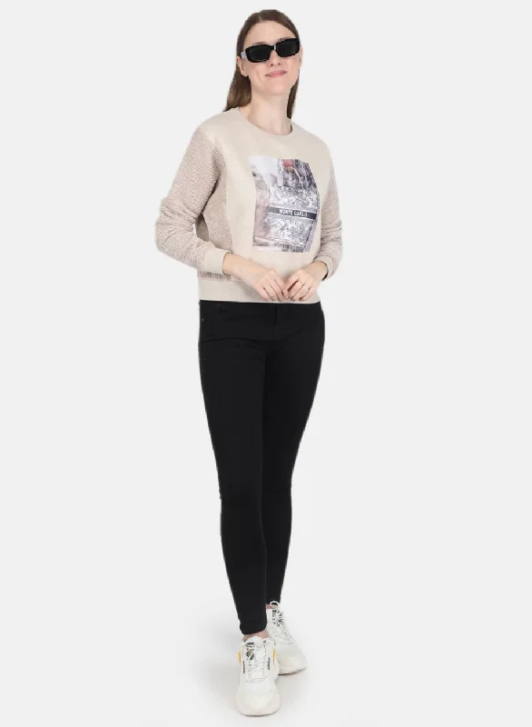 Women Beige Printed Sweatshirt