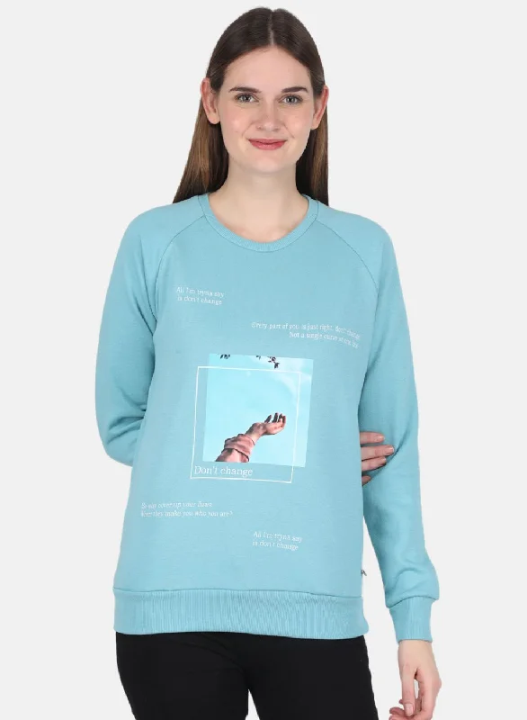 Women Blue Printed Sweatshirt