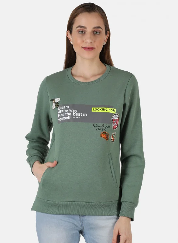 Women Green Printed Sweatshirt