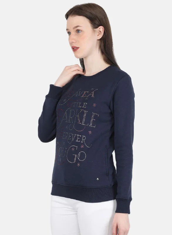 Women NAvy Blue Printed Sweatshirt