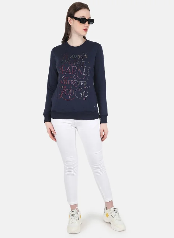 Women NAvy Blue Printed Sweatshirt