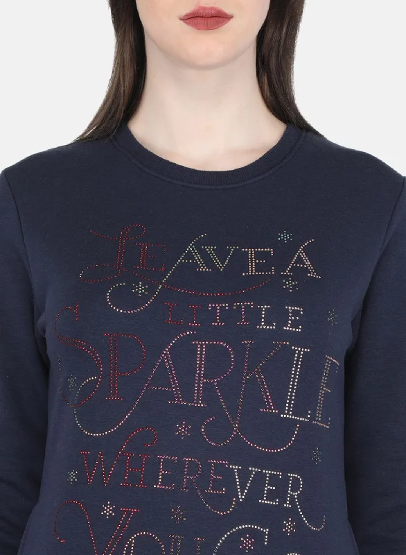 Women NAvy Blue Printed Sweatshirt